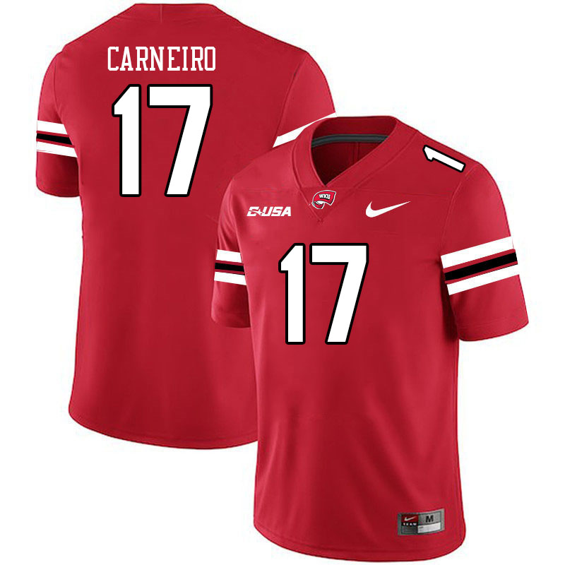 Western Kentucky Hilltoppers #17 Lucas Carneiro College Football Jerseys Stitched Sale-Red